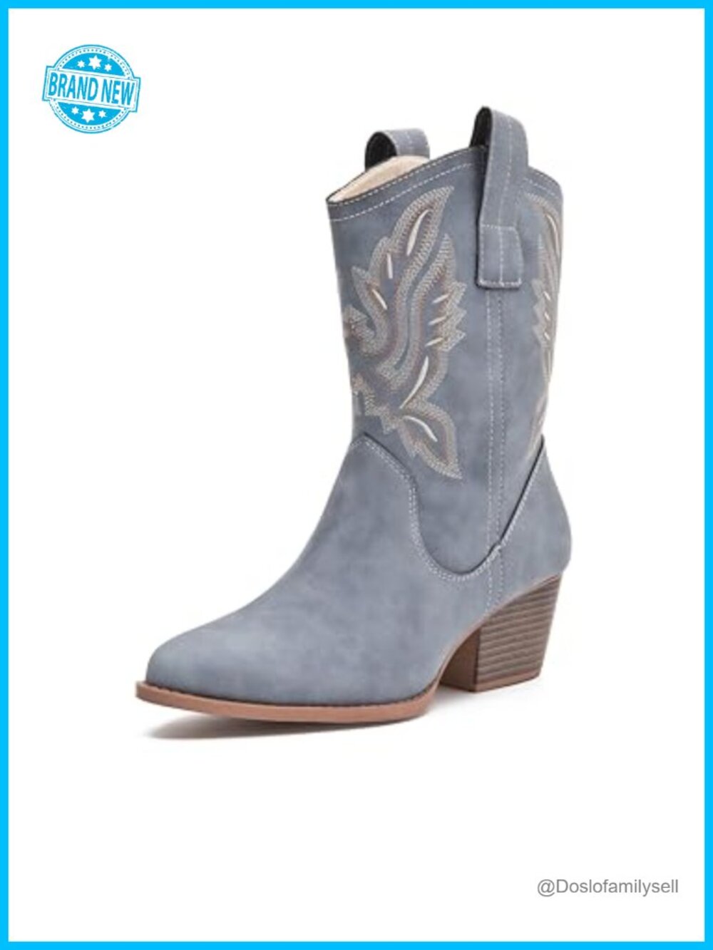 Western Cowboy Ankle Booties Embroidered Low Chunky Heel Suede Boots